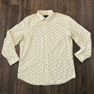 Structure Woman Long Sleeve Button Up Shirt Cotton Leaves Print Sz XL/EG Office